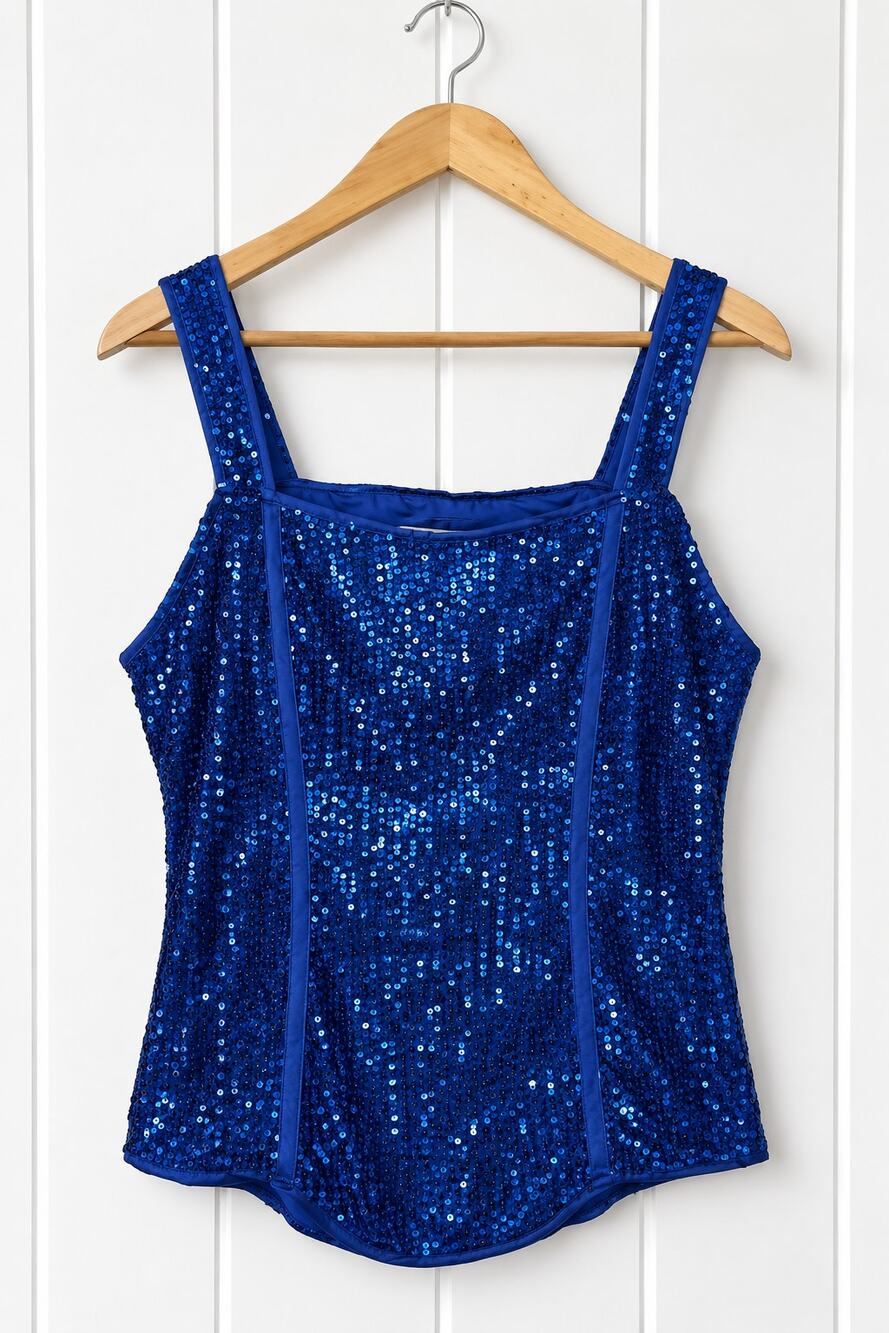 Grace Karin Sequin Tank Top Medium Royal Blue Square Neck Party Cocktail